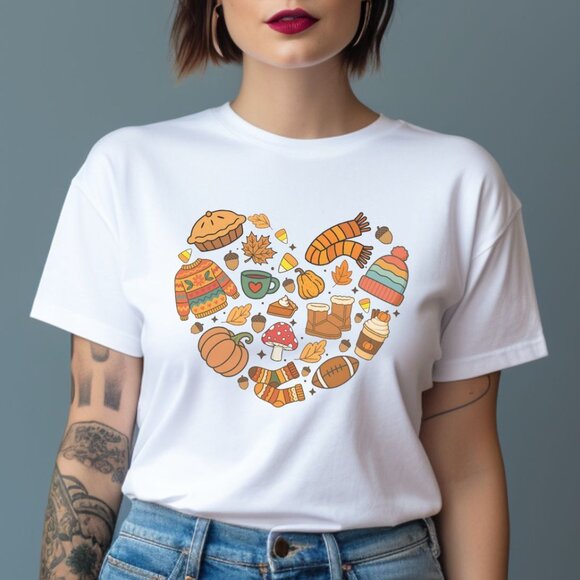 Cozy Season Sweater Weather Graphic Tee Fall Autumn Collage Pumpkin T-Shirt - Picture 1 of 4